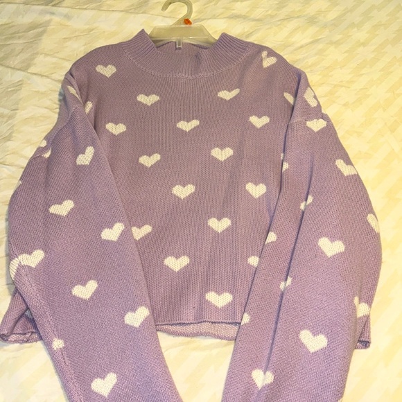 Purple Knitted Shirt with White Hearts - Picture 4 of 4